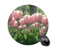 Blooming Peach Tulips Mouse Pad Round Laptop Mouse Mat Cute Computer Mousepad Keyboard Pad Non-Slip Desk Pads for Gaming Office Work Home