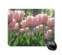 Blooming Peach Tulips Mouse Pad Square Laptop Mouse Mat Cute Computer Mousepad Keyboard Pad Non-Slip Desk Pads for Gaming Office Work Home 20 * 25cm