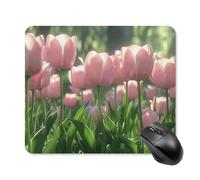 Blooming Peach Tulips Mouse Pad Square Laptop Mouse Mat Cute Computer Mousepad Keyboard Pad Non-Slip Desk Pads for Gaming Office Work Home 25 * 30cm