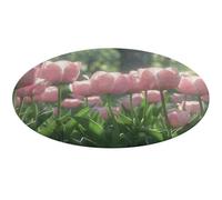 Blooming Peach Tulips Round Area Rug Non Slip Backing Doormat Water Absorbent Plush Throw Low-Pile Non-Slip Floor Mat Carpet for Living Room Bedroom Entryway Nursery Room 80 * 80cm