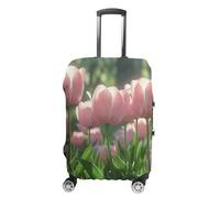 Blooming Peach Tulips Suitcase Covers Luggage Protector - Travel Elastic Baggage Case Protective, Washable Anti-scratch Large Suit Case Cover for Suitcases Fits 19-32 Inch Luggages, white, XL, Flower
