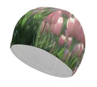 Blooming Peach Tulips Swim Cap for Women Men Swimming Hat Bath Waterproof Pool Caps for Long Thick Curly Hair