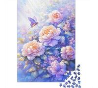 Blooming Peony Flowers Butterfly 1000 Piece Jigsaw Puzzle Paper Jigsaw Puzzle for Adults Relaxation Home Decor Focus Improvement 70x50cm/1000pcs