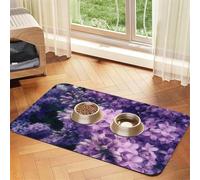 Blooming Purple Flowers Patterned Pet Feeding Mat with Water-Absorbing PU Top & Rubber Base - Anti-Slip Dog Cat Food Mat for Cats, Dogs & Pets, 40x60cm