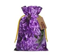 Blooming Purple Flowers Print Christmas Burlap Drawstring Gift Bags Reusable Gift Bags, Holiday Packaging With Rustic Charm