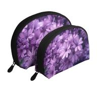 Blooming Purple Flowers Print Makeup Bag Set 2-Piece Portable Clutch Pouch Travel Cosmetic Pouches Toiletry Bags for Daily Storage & Travel Organization