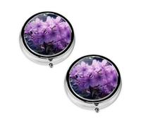 Blooming Purple Flowers Print Pill Box 3 Compartment Medicine Pill Case,Portable for Pocket Or Purse Pill Organizer Decorative Metal Medicine Vitamin Organizer Unique Gift