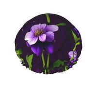 Blooming Purple Flowers Print Shower Cap,Elastic And Reusable Bath Hair Hat For Long Hair,Large Waterproof Shower Bonnet,For Women Men Kids