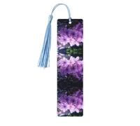 Blooming Purple Flowers -Print Wooden Bookmarks with Tassel for Readers and Book Lovers - Artistic Handmade Gifts for Teachers Colleagues Office Desk Decor.