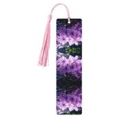 Blooming Purple Flowers -Print Wooden Bookmarks with Tassel for Readers and Book Lovers - Artistic Handmade Gifts for Teachers Colleagues Office Desk Decor.