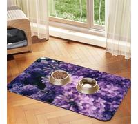 Blooming Purple Flowers Printing Pet Absorbent Leather Tablecloth,Pet Absorbent Leather Mat,Tidy Feeding Area For Dogs, Cats,Pets