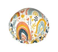 Blooming Rainbow Double Layer Waterproof Shower Cap Reusable Bonnet Elastic Band Hat