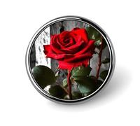 Blooming Red Rose Badges Decorative, Durable Aluminum Alloy Round Badge, Lightweight Button Brooch for Shirts, Jackets, Hats, Uniforms 1"