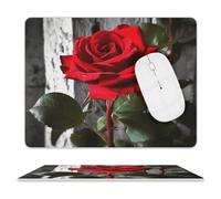 Blooming Red Rose Mouse Pad Ultra Thin, Leather Mousepad with Waterproof Smooth Surface, Anti Slip Mouse Pad for Gaming, Office & Home, 10 X 8 Inch