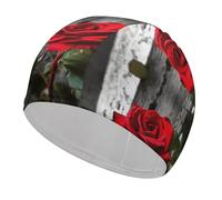 Blooming Red Rose Swim Cap for Adult, Elastic Fabric Swimming Cap, Comfortable Bathing Cap for Long & Short Hair