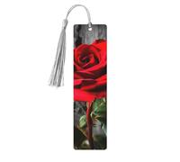 Blooming Red Rose Wood Bookmark for Men Women Reading Wooden Bookmarks Unique Handmade Book Marks with Tassel Pendant Craft Bookmark for Book Lovers Birthday Teachers Gift