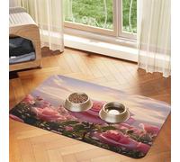 Blooming Rose Pet Food Mat 23.62x15.71in Absorbent Non-Slip PU Leather Feeding Mat for Dogs Cats Rubber Bottom Fast Drying Rollable Pet Bowl Placemat
