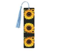 Blooming Sunflower -Print Wooden Bookmarks with Tassel for Readers and Book Lovers - Artistic Handmade Gifts for Teachers Colleagues Office Desk Decor.