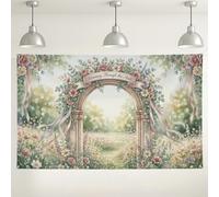 Blooming Through the Arch Backdrop, Vintage Floral Garden Party Decorations, Soft Peach Green Indoor/Outdoor Photography Background for Weddings, Spring Celebrations 71x43 Inch