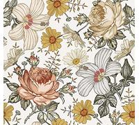 Blooming Wall Multicolor Peony Daisy Peel and Stick Wallpaper Removable Self Adhesive Wall Mural Wall Decor, 14.5 Square Ft/Roll (17.7“x394”, Beige)