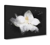 Blooming White Magnolia Paint Splash Canvas Print | Gallery Wrapped 30mm Frame Wall Art | 30x20 inches | Ready to Hang | Modern Floral Picture | Living Room Bedroom Lounge Office