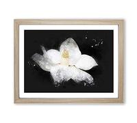 Blooming White Magnolia Paint Splash Modern Art Framed Print | A4 Oak Framed Wall Art | Ready to Hang | Modern Floral Picture | Living Room Bedroom Lounge Office