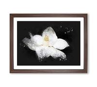Blooming White Magnolia Paint Splash Modern Art Framed Print | A4 Walnut Framed Wall Art | Ready to Hang | Modern Floral Picture | Living Room Bedroom Lounge Office