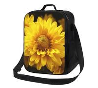 Blooming Yellow Flower Printed Insulated Lunch Bag with Adjustable Shoulder Strap, Portable Cooler Lunch Tote Bag for Picnic/Work/School/Travel