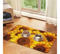 Blooming Yellow Flower Printing Pet Absorbent Leather Tablecloth,Pet Absorbent Leather Mat,Tidy Feeding Area For Dogs, Cats,Pets