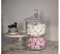 Bloomingtons Direct 2 Tier Stackable Glass Jar, Wide Sweet Candy Storage Container with Dome Lid Stacking Chocolate Bonbon Candy Buffet Tower Home Party Wedding, Clear