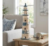 Bloomingtons Direct 21" Tall Lighthouse Ornaments Nautical Coastal Lighthouse Decor with Sea Star Detaling for Desktop Tabletop Beach Party Mediterranean Style Wooden Lighthouse Ornament