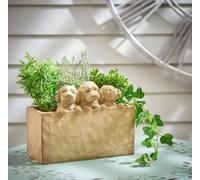 Bloomingtons Direct 3 Cockapoo Planter Trough Resin Attached Puppy Plant Pot Large Flower Trough Outdoor Garden Planter Tabletop Pot with Drainage Hole