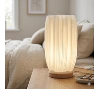Bloomingtons Direct 3D Ribbed Bedside Table Lamp Wooden Base LED Desk Light Main Operated Desk Lamp Night Light Decorative Bedside Lamp for Bedroom Living Room Home