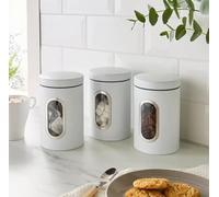 Bloomingtons Direct 3PC Kitchen Canister Sugar Food Tea Coffee Candy Storage Jars Stainless Steel with Transparent Windows