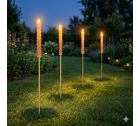 Bloomingtons Direct 4 Piece Tall Solar Candle Stick Stake Light Outdoor Garden Automatic LED Wick Flame, Weather-Resistant Garden Pathway Lighting, Walkway Stake Light Candle Lights for Outside Patio