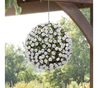 Bloomingtons Direct Artificial Topiary Ball with White Roses Hanging Faux Plant UV Resistant Weatherproof Decorative Hanging Ball for Outdoor Garden UV-protected Artificial Plant Topiary Rose Balls