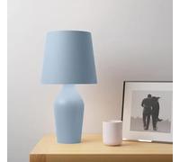 Bloomingtons Direct Ava Stoneware Ceramic Stonewash Bedside Table Lamp Desk Lamp Blue Decorative Lamp with Bell Fabric Shade for Living Room