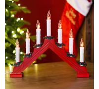 Bloomingtons Direct Christmas Candles Bridge Window Light Arch in Red Warm White LED Mains Powered, 7 LED Flickering Christmas Candles - Candles Arch Bridge for Window Sill Decorations
