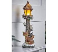 Bloomingtons Direct Christmas Cottage Light Up Lamp Post with Snowy Pine Berries Animal Figurine Woodland Lamp Post Charming Woodland Scene Christmas Decoration Outdoor/Indoor Ornament