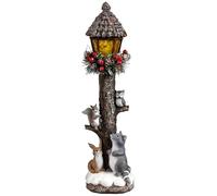 Bloomingtons Direct Christmas Cottage Light Up Lamp Post with Snowy Pine Berries Ring Racon Figurine Woodland Lamp Post Charming Woodland Scene Christmas Decoration Outdoor/Indoor Ornament