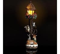 Bloomingtons Direct Christmas Cottage Light Up Lamp Post with Snowy Pine Berries Ring Reindeer Figurine Woodland Lamp Post Charming Woodland Scene Decoration Outdoor/Indoor Ornament