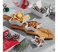 Bloomingtons Direct Christmas Serving Platters, White Star Nibbles and Wooden Booard Small Side Serving Display Tray