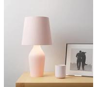 Bloomingtons Direct Eva Stoneware Bedroom Table Lamp Bedside Nightstand Light, Pink Matte Look and Fabric Lamp Shade for Living Room