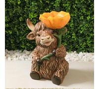 Bloomingtons Direct Extra Large Highland Cow Statue Bird Bath Garden Ornament Realistic Detailing Outdoor Highland Cow Figurine Holding Flower Bird Bath Dish