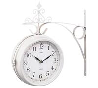 Bloomingtons Direct Garden Station Clock with Bracket Double Sided with Waterproof Cover, Vintage Cream Antique-Look Wall-mounted for Indoor & Garden, Hanging Décor, Premium Metal Materials