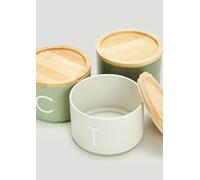 Bloomingtons Direct Green Stackable Kitchen Storage Canisters, 3pk Tea, Coffee, Sugar Metal Stacking Canisters Set with Wooden Lids Storage Jars