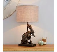 Bloomingtons Direct Hare Licking Paw Antique Brass Table Lamp Beautiful Bedside & Desk Table Lamp with Natural Linen Shade M-22