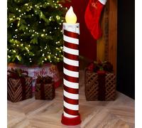 Bloomingtons Direct Large LED Christmas Candle| Candy Cane Freestanding| Glows with 6 Warm White LEDs| Large Christmas Pillar Candle for Inside Flameless LED Candle Stick