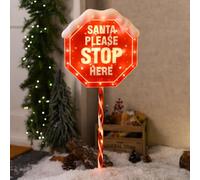 Bloomingtons Direct Light Up Santa Stop Here Sign, Christmas Stake Light Outdoor, Christmas Path Stake Decoration, Santa Stop Sign Board Xmas Decoration Battery Operated