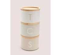 Bloomingtons Direct Neutral Stacking Metal Canisters Tea Coffee and Sugar Space Saving Canisters (27cm x 13.5cm) with Wooden Lids